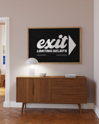 Self development inspired art print. Exit limiting beliefs, drool art print. Contemporary original unique wall art print