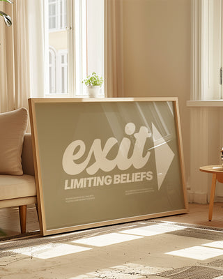 Self development inspired art print in neutral colours. Exit limiting beliefs wall art. Drool art print, contemporary original unique wall art. Mental health poster
