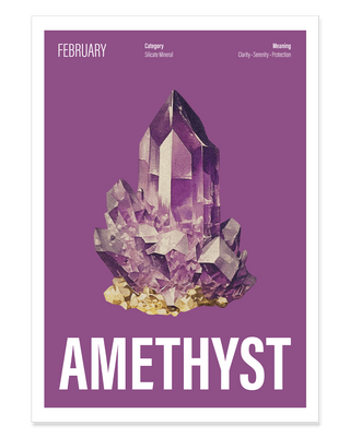 Amethyst crystal art print in purple. Contemporary wall art illustration for February birthstone.