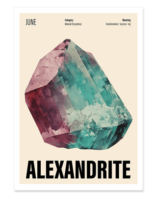 June birthstone art print with cream background. Contemporary alexandrite crystal illustration poster.