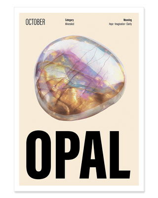 October opal birthstone wall art print in cream.