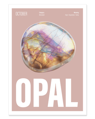 October opal birthstone wall art print in muted pink.