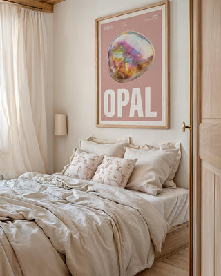Opal birthstone October wall art in pink in bedroom decor.