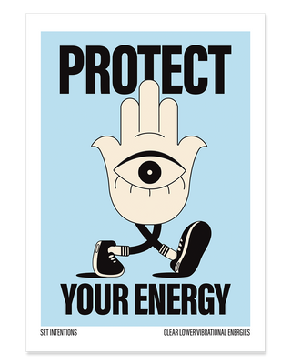 Hamsa Hand protect your energy print. Protect your peace poster. Spiritual poster. Positive print. Yoga artprint in blue