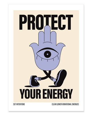 Hamsa Hand illustration protect your energy print. Protect your peace poster. Spiritual poster. Positive print. Yoga art print in cream.