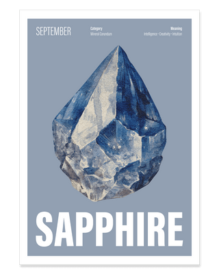 September sapphire crystal birthstone art print in blue.