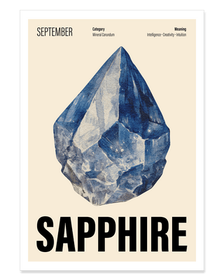 September sapphire crystal birthstone art print in cream.
