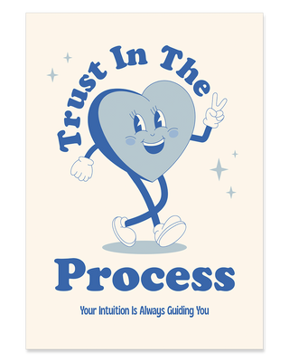 Trust the process print, positive affirmation print, mindfulness poster. Positive print. Retro mascot character in blue. affirmation print manifestation print mental health prints positive quote print. "Trust in the Process" in blue with cream background