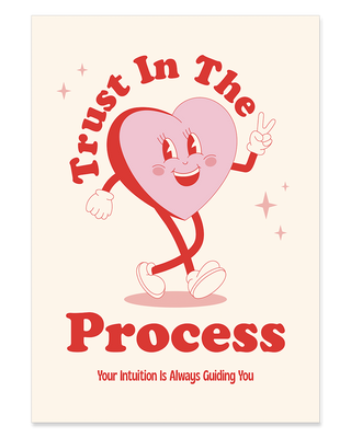Trust the process print, positive affirmation print, mindfulness poster. Positive print. Retro mascot character in red and pink. affirmation print manifestation print mental health prints positive quote print. "Trust in the Process" in red and pink with cream background