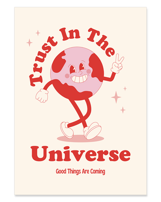Trust in the universe motivational quote wall art print in pink and red.