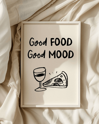 good food good mood free art print. Pizza and wine art print freebie
