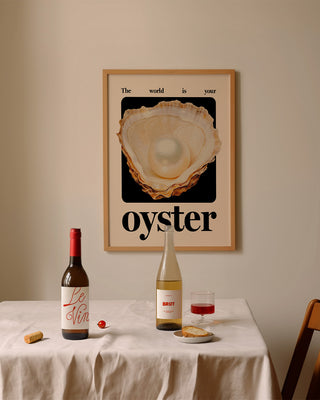 The world is your oyster art print in dining room.
