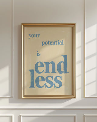 Your potential is endless hand drawn art print. Mental health positive poster.