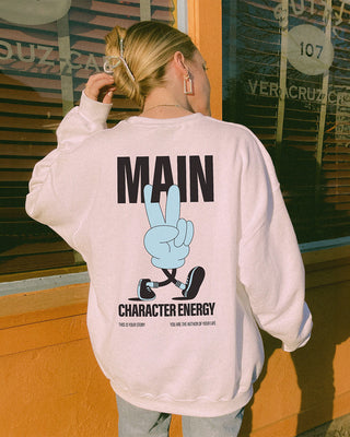 Model wearing main character energy oversized sweater in vintage white