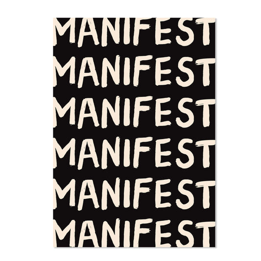 Manifest Print. Manifest poster. Black and cream manifestation art print against plain white background. Spiritual poster. Positive print. 