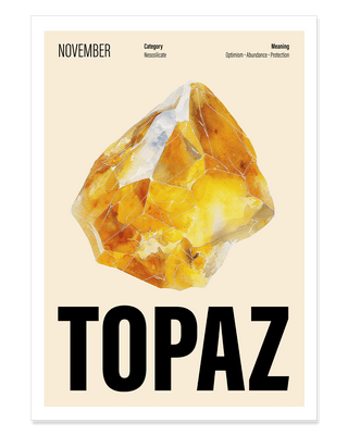 Topaz birthstone art print for November birthdays and Christmas gifting in cream.