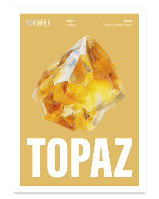 Topaz birthstone art print for November birthdays and Christmas gifting in yellow.