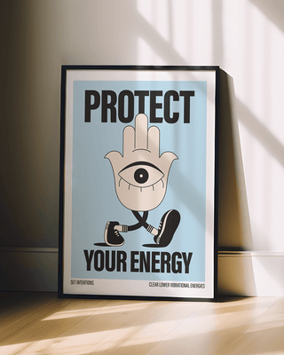 Hamsa Hand protect your energy print. Protect your peace poster. Spiritual poster. Positive print collection. Evil eye art print in black frame.