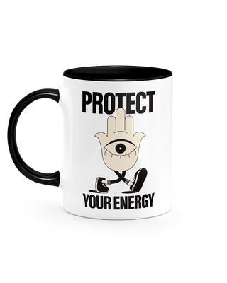 Protect your energy Hamsa Hand mug in cream. Mindfulness, affirmations mug.