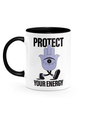 Protect your energy Hamsa Hand mug in purple. Mindfulness, affirmations mug.