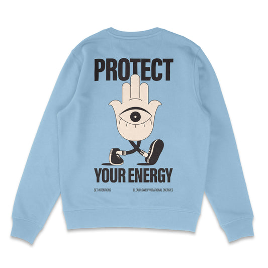 Protect your energy hamsa hand sweater in baby blue