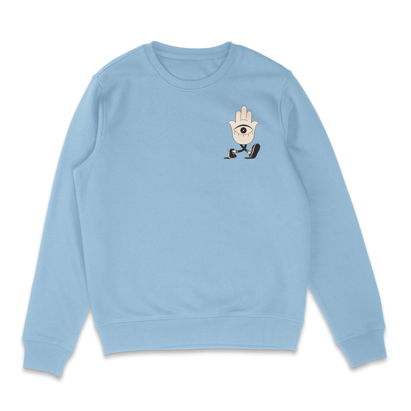 Protect your energy hamsa hand sweater in baby blue front