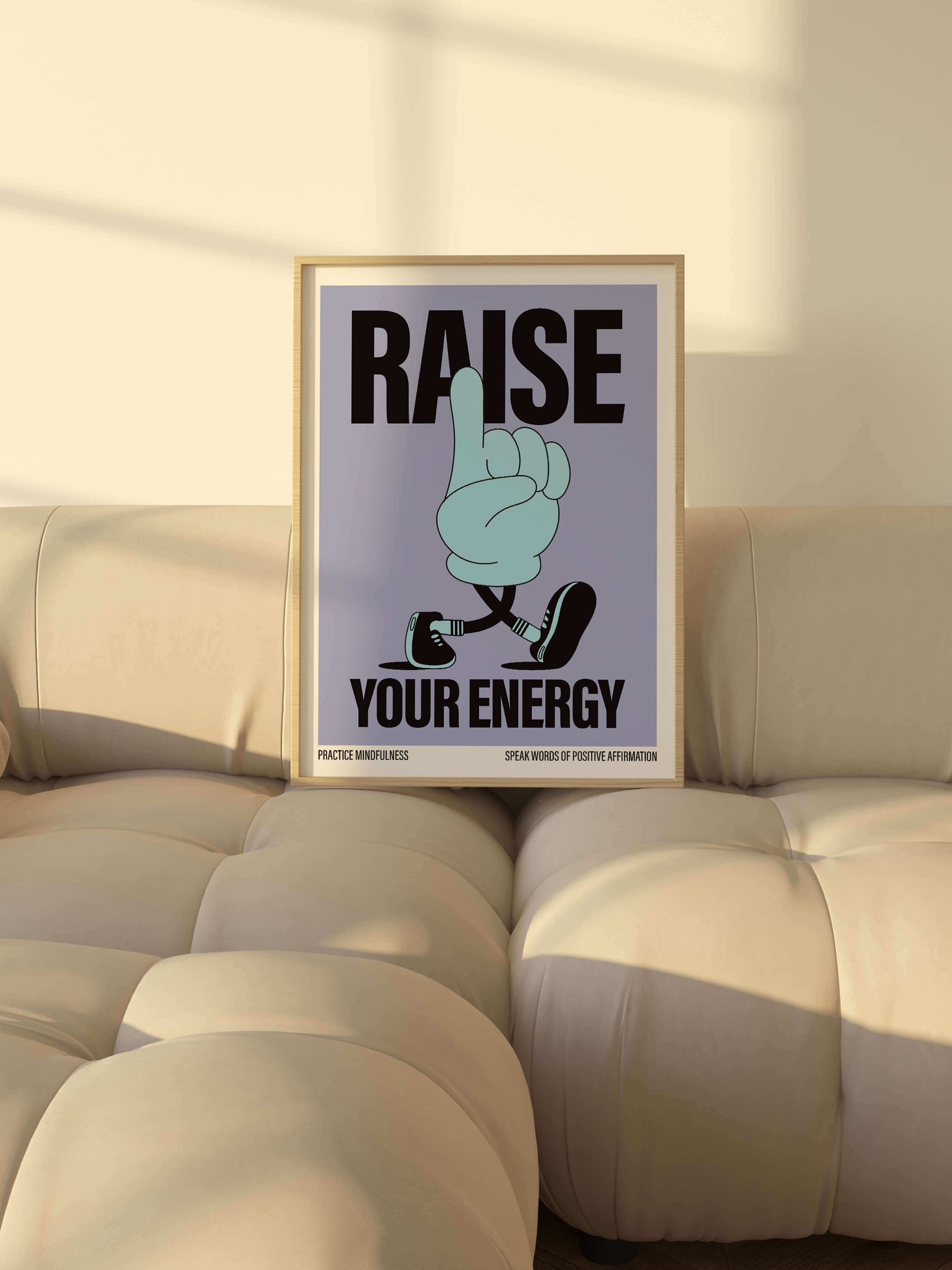 Raise your energy print, mindfulness poster, positive affirmation print in purple framed