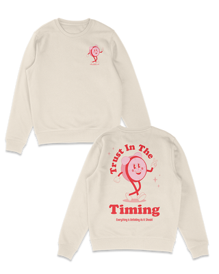 Front and back trust the timing sweater design in red and pink