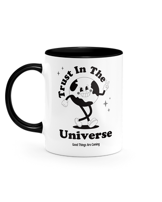 Trust in the universe, positive affirmations mug in black.