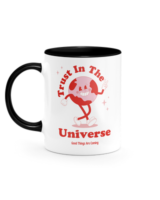 Trust in the universe, positive affirmations mug in red.