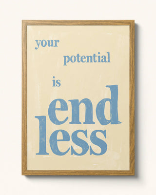 Your potential is endless hand drawn wall art print. Mental health positive poster. Unique modern art print with motivational inspiring quote-framed in oak