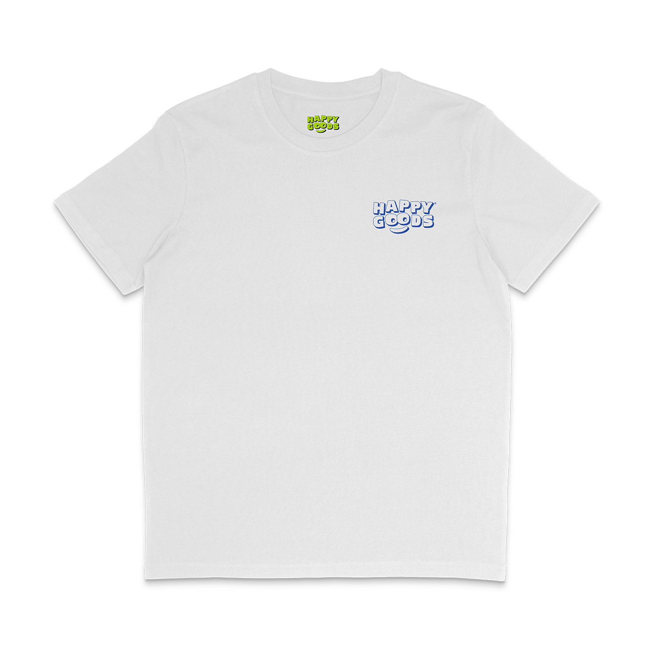 The best is yet to come t-shirt. positive messaging mental health tee. Blue embroidered Happy Goods logo on white tee